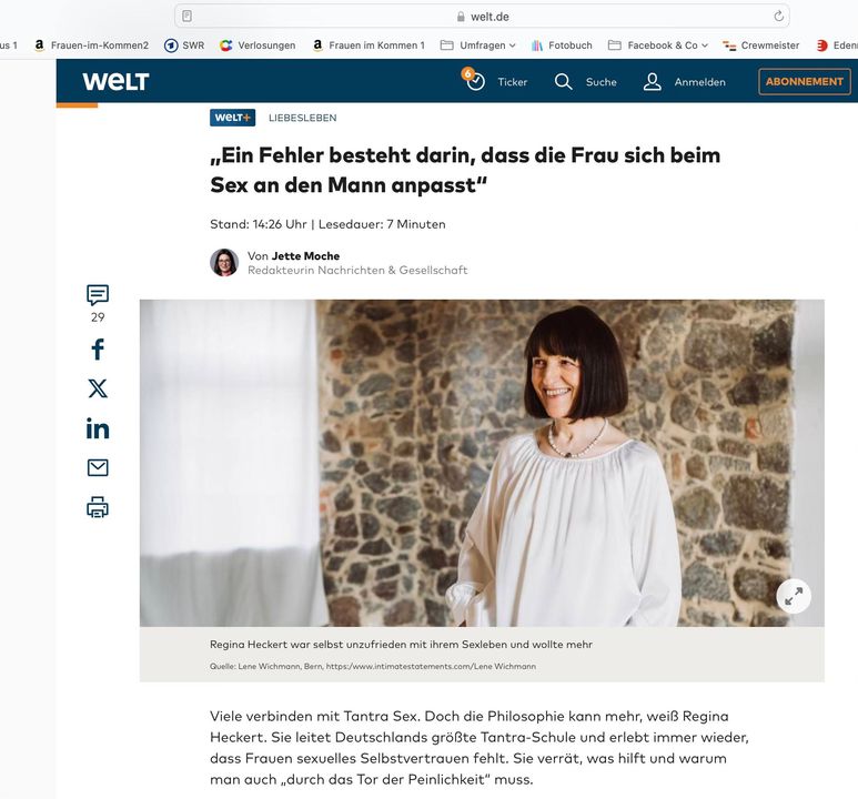 Heute ist ein Artikel über mich bei Welt Online. Es bleibt alles ..... - Befree Tantra Shop